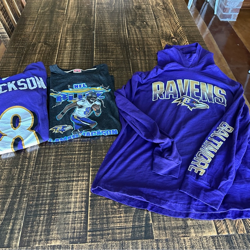 NFL Ravens Purple and Gold Long Sleeve Shirt Hoodie two shirt Set